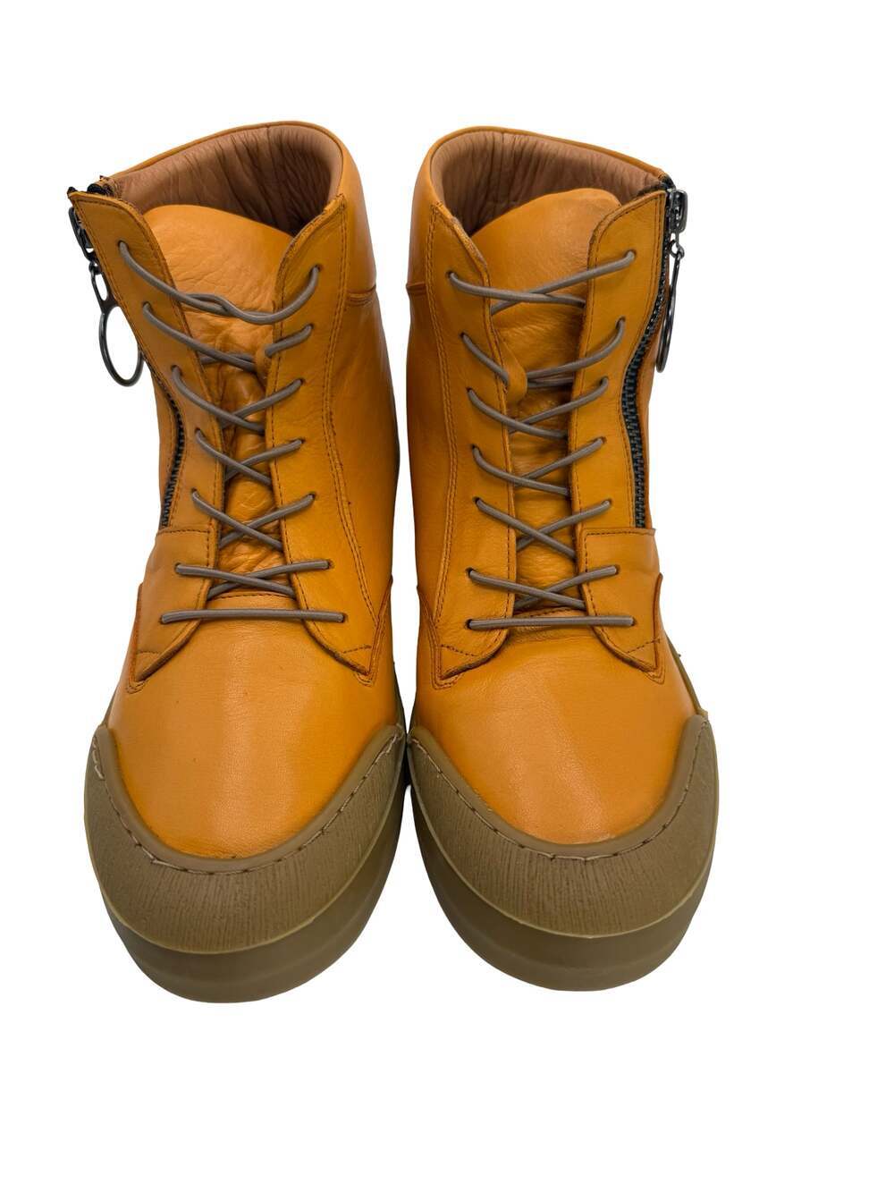 Sheridan Mia Orange Leather Lace-Up Zipper Boots US 9